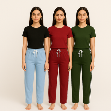 Pack of 3 Aero Deck Side-Strip Jersey Trousers for Her – Random Colors