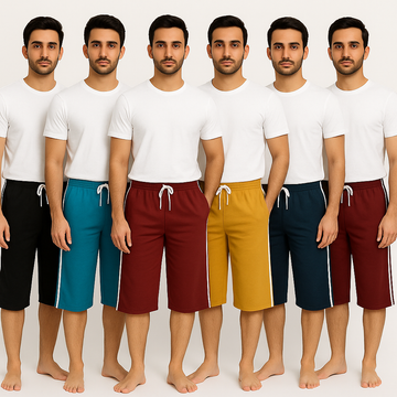 Pack of 7 Aero Deck Side Strip Jersey 3 Quarter Shorts – Random Colors