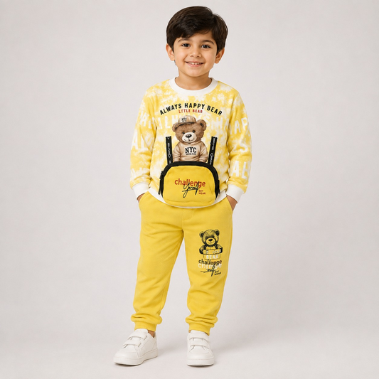 Hayoor boys' yellow bear print sweatshirt and jogger set