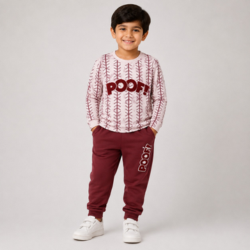 Hayoor boys' burgundy jogger set with printed sweatshirt